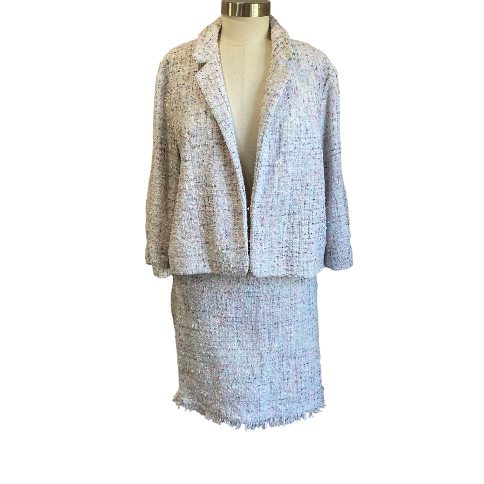 Elle Women's Tweed Pastel Coloring Skirt Suit Set Size XXL/10