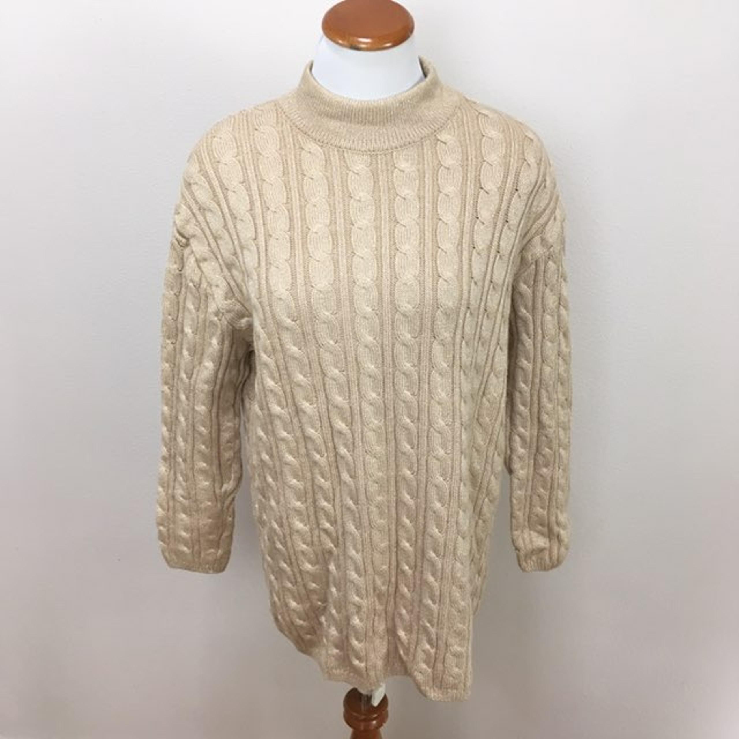ST. JOHN Cable Knit Mock Neck Sweater