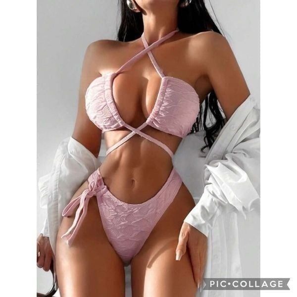 Barbiecore Baby Pink Criss Cross Wireless Bikini