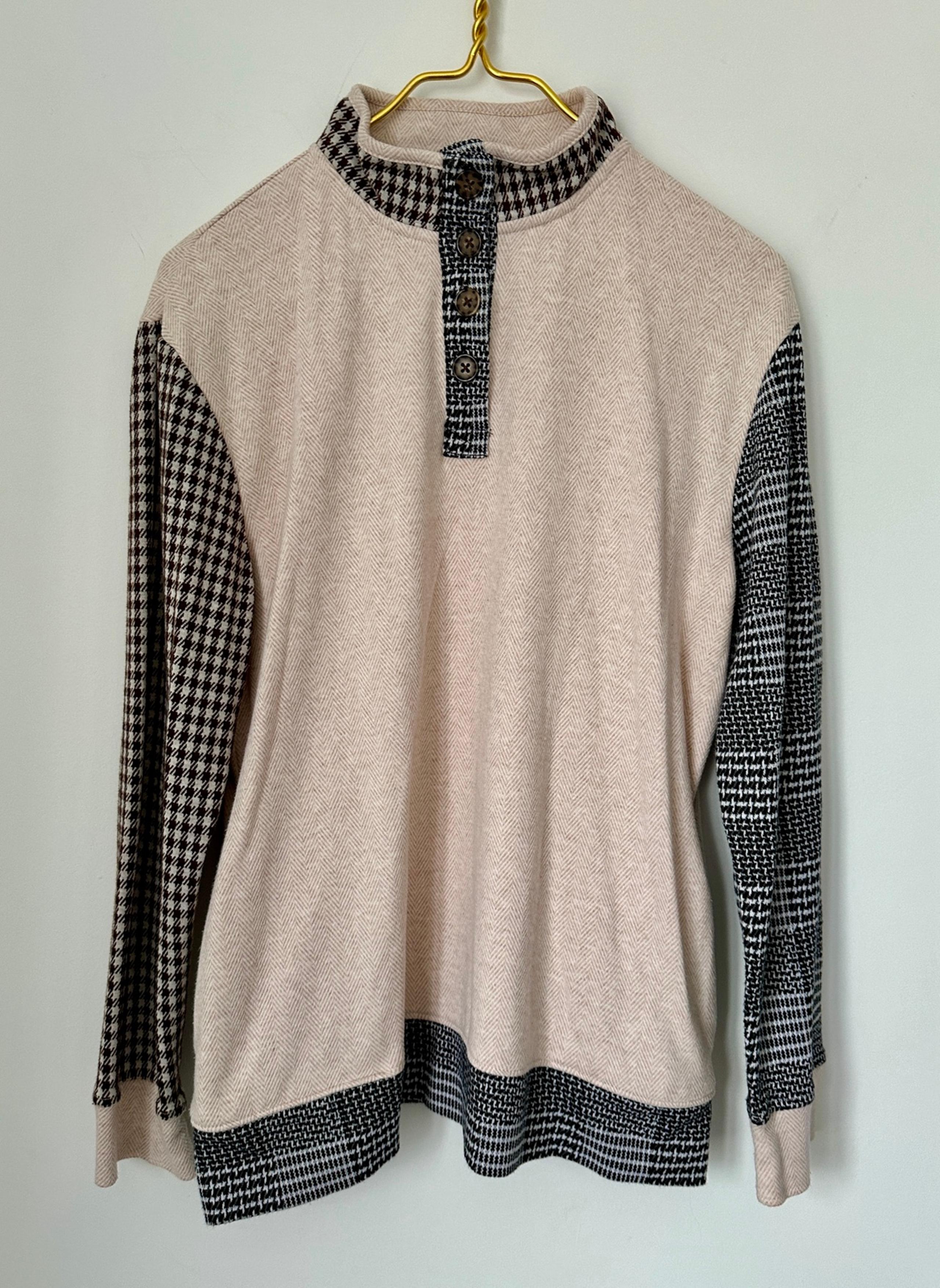 Lands’ End Tan Mixed Pattern Mock Neck Soft Stretch Pullover Women’s Medium