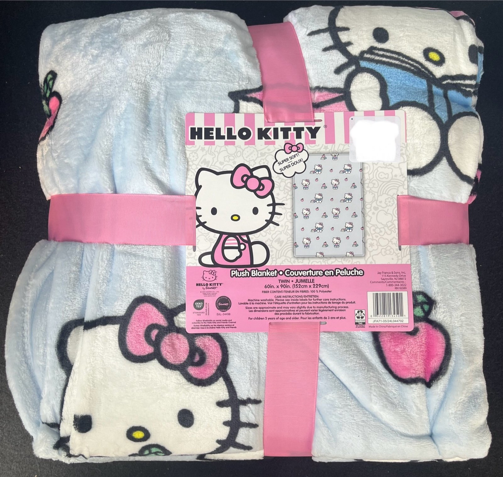 Hello Kitty Light Blue Apple Back to School TWIN Blanket