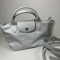 Longchamp Le Pliage XS Gray Mini Leather Shoulder Bag Pouch