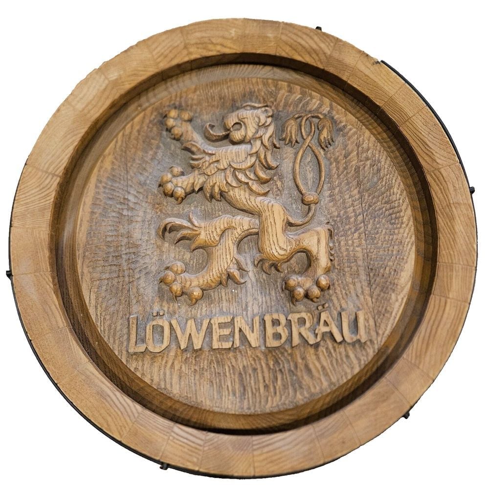 Lowenbrau Plastic Beer Keg Wall Sign 18 Diameter -Scratches