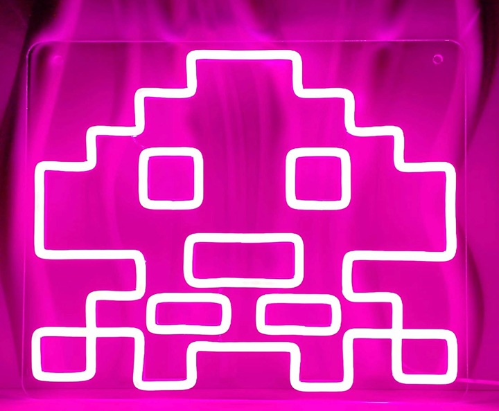 Fun Bright Pink Retro Arcade Alien LED Night Light Game Room Decoration
