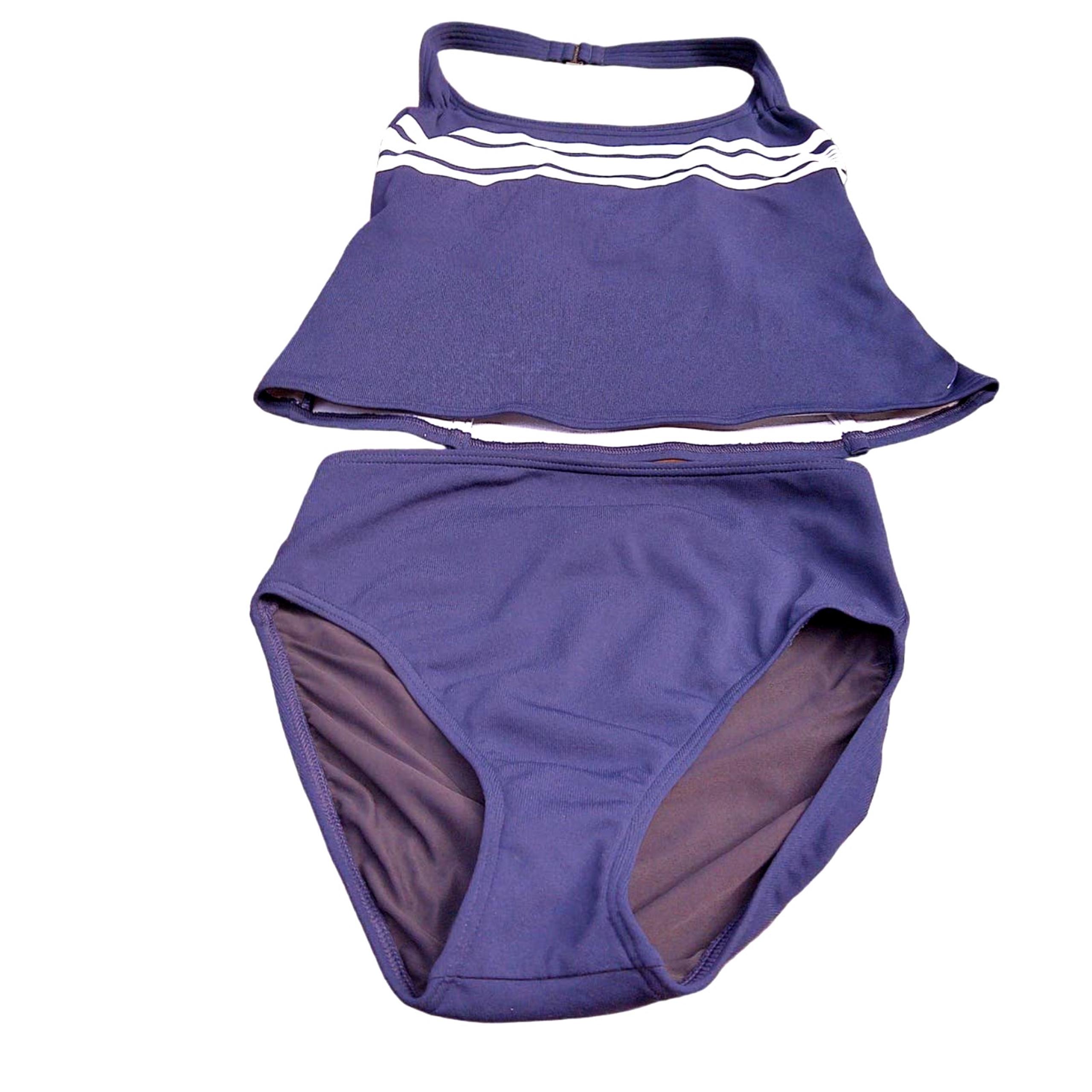 Nautica Two Piece Tankini Swimsuit Navy White Stripe Size 18