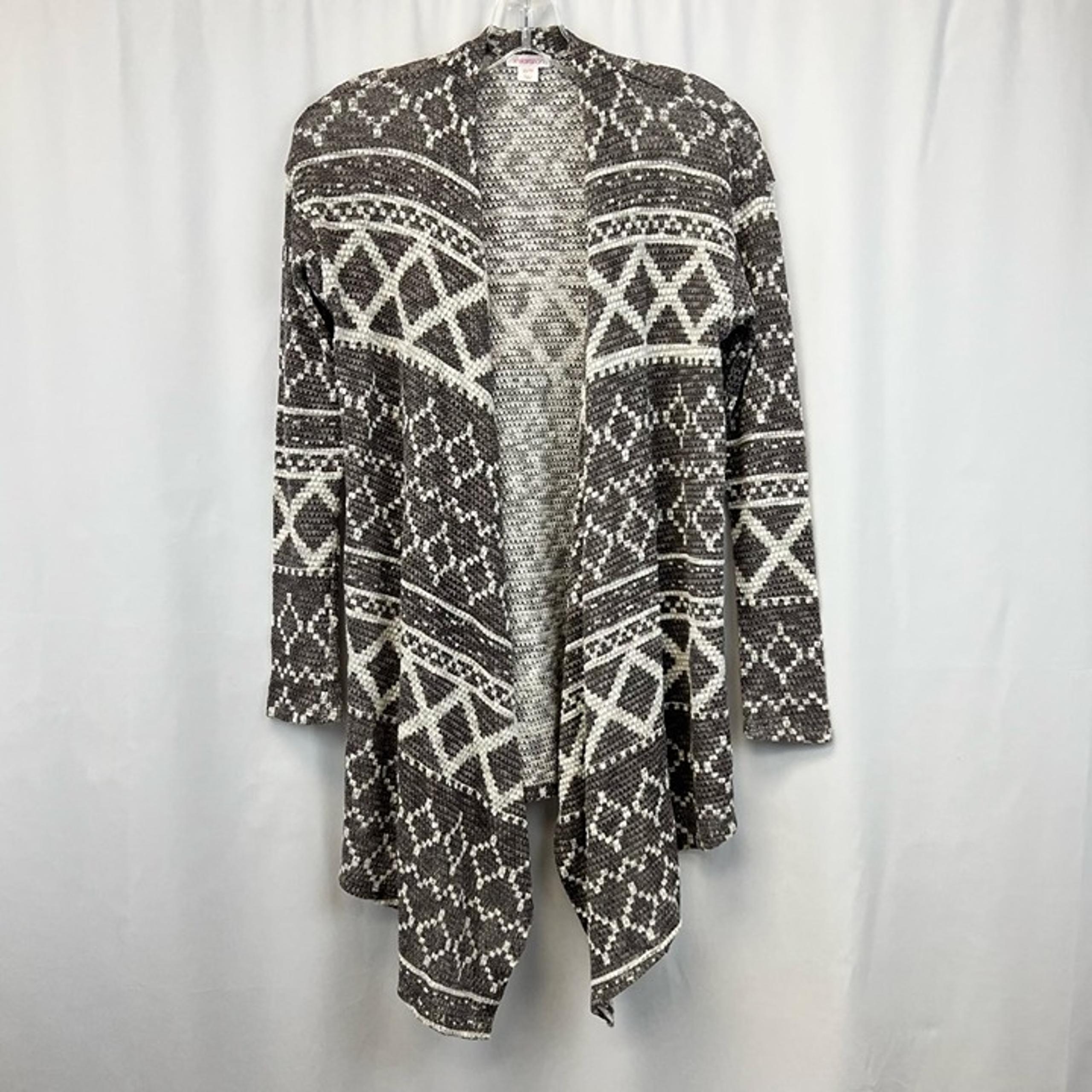 Xhilaration Womens Cardigan Sweater Gray White Aztec Long Sleeve Open Front XS