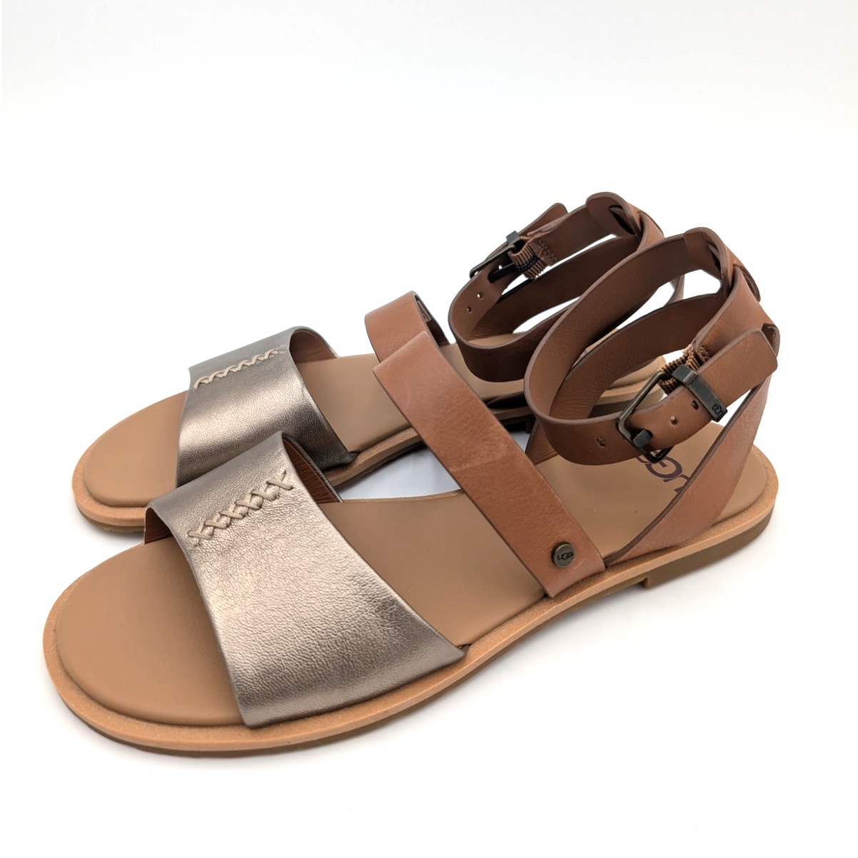 UGG Zahara Strappy Flat Sandal Women's Metallic Chestnut Size US7 EU38