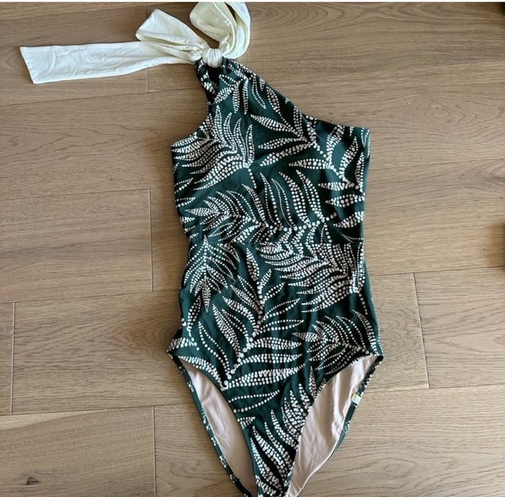 The Bow-Shoulder Ruched Sidestroke One-Piece in Green Olive