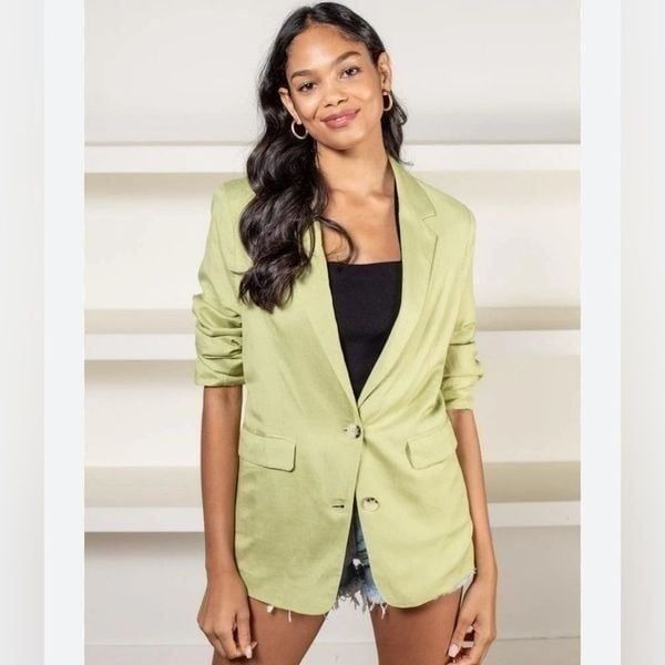 Astr the label rip oversized blazer celery green