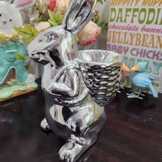 Easter Silver Bunny Rabbit Candy Dish Figure Figurine Tabletop Decor 10