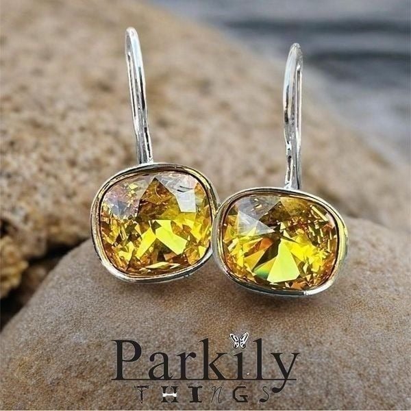 Handcrafted earrings with sparkly yellow Swarovski crystal