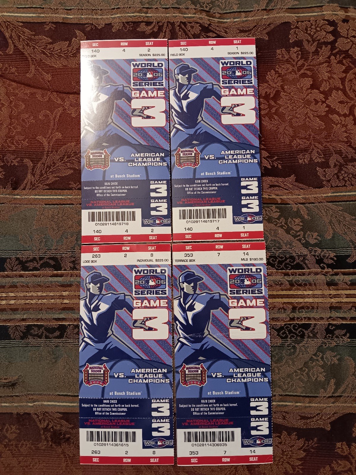 (4) Four 2006 World Series Game 3 Tickets St. Louis Cardinals Vs. Detroit Tigers