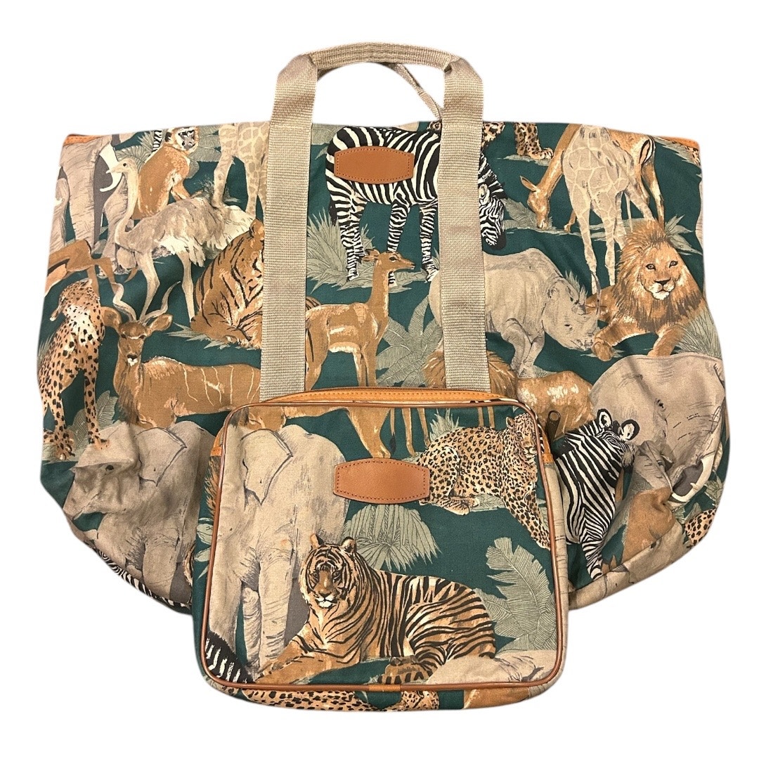 HERZ Specialty Products Vintage Travel Tote/ Makeup Bag Safari Animal Print