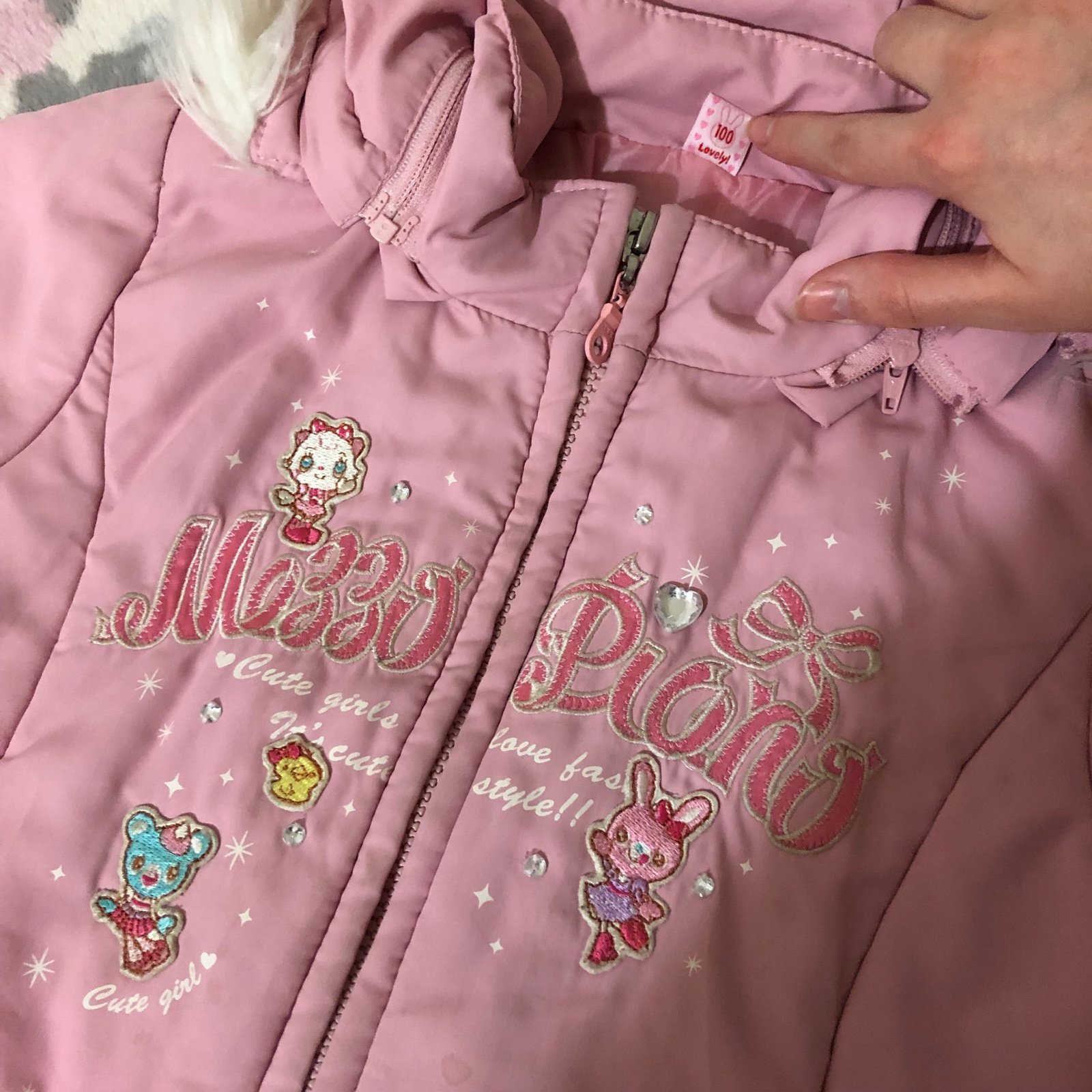 mezzo piano 100 pink fur trim bow jacket