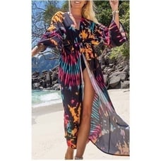 Black Tie-Dye Kimono Cover Up