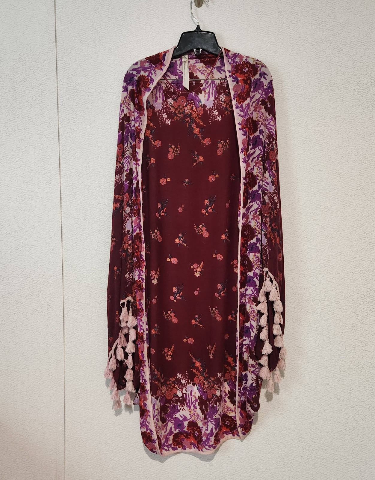 Free People Intimately Kimono Caftan Cardigan Floral Tassels One Size