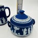Wedgwood Teapot Sugar Bowl Pitcher Dipped Cobalt Blue #43 Set Jasperware