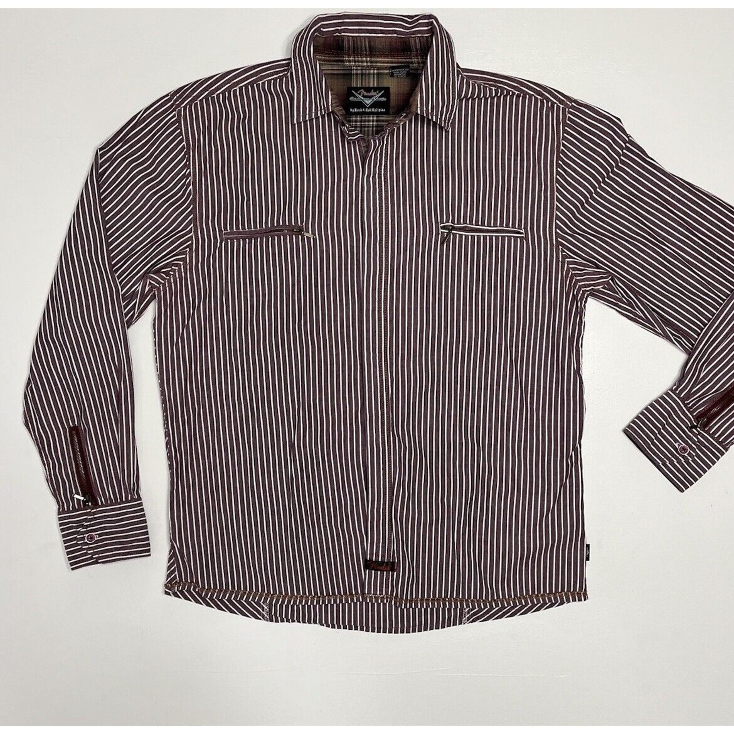 Fender Guitar ROCK N ROLL RELIGION Striped Button Down Shirt Zipper XL