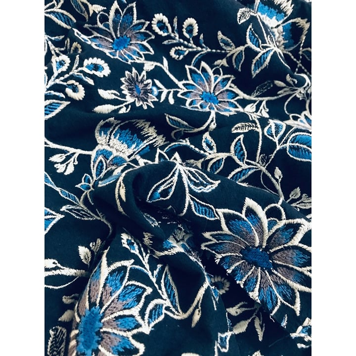 Embroidered Florals on Navy Cotton - 4.5 yds x 36” - NWOT