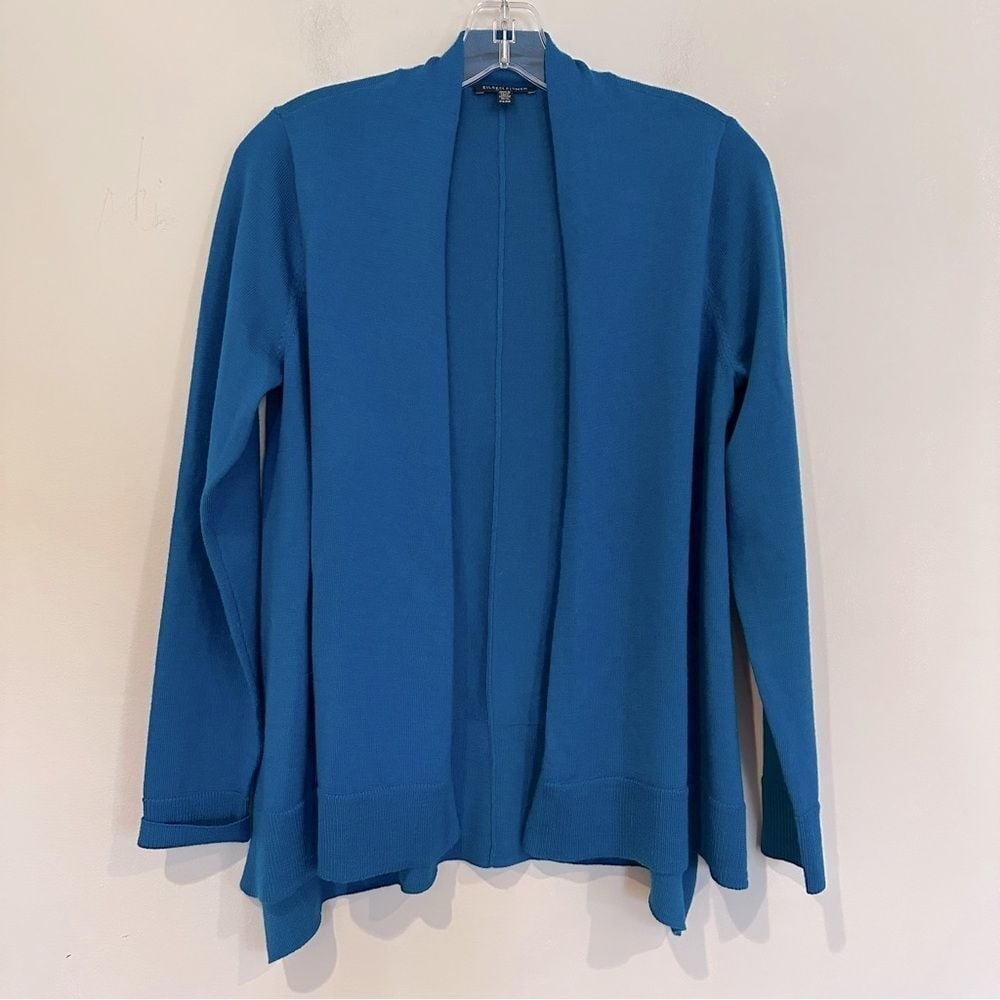 Eileen Fisher Shawl Collar Merino Wool Cardigan Women's Small Petite Blue Teal