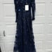 Mac duggal EMBROIDERED ILLUSION HIGH NECK A LINE DRESS