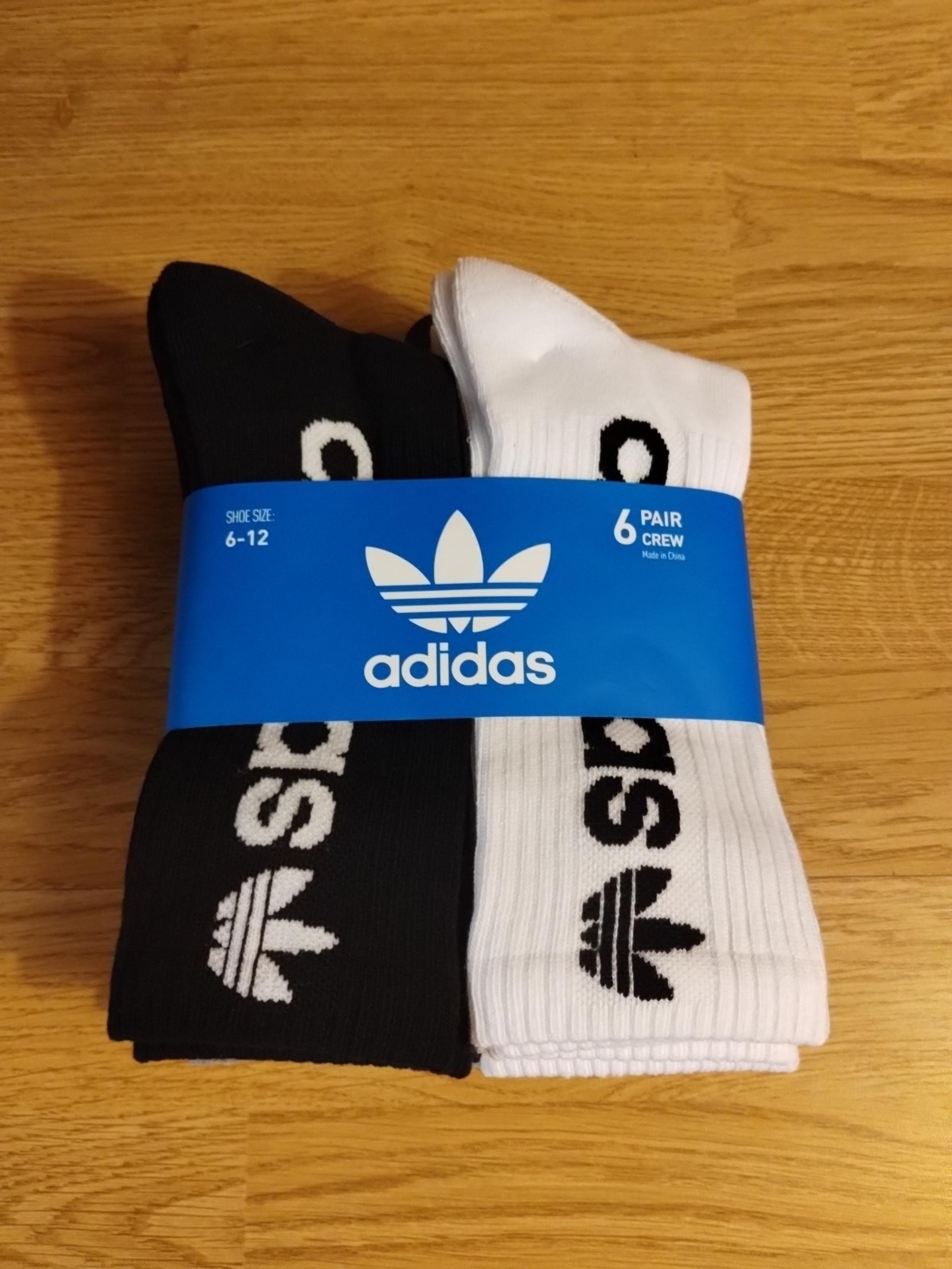 Adidas Crew Socks 6 Pairs Logo Black Grey White Mens Size 6-12