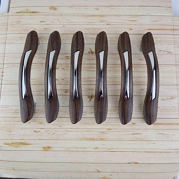 Tommy Bahama Lot of Six Wood Look and Silver Drawer Pulls