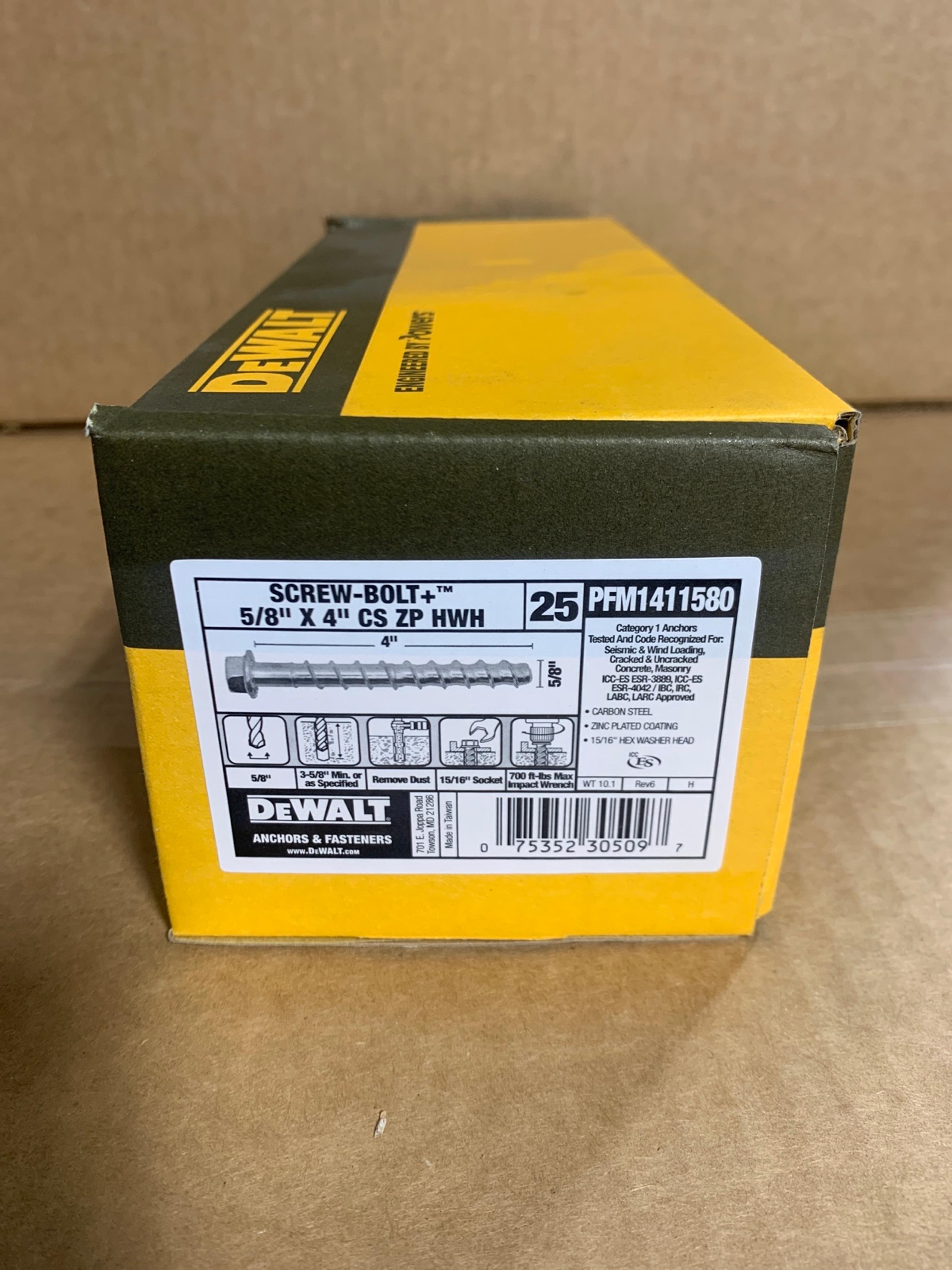DEWALT 5/8" x 4" DeWalt Screw-Bolt+ Concrete Screw Anchor #PFM1411580 (25/Pkg.)