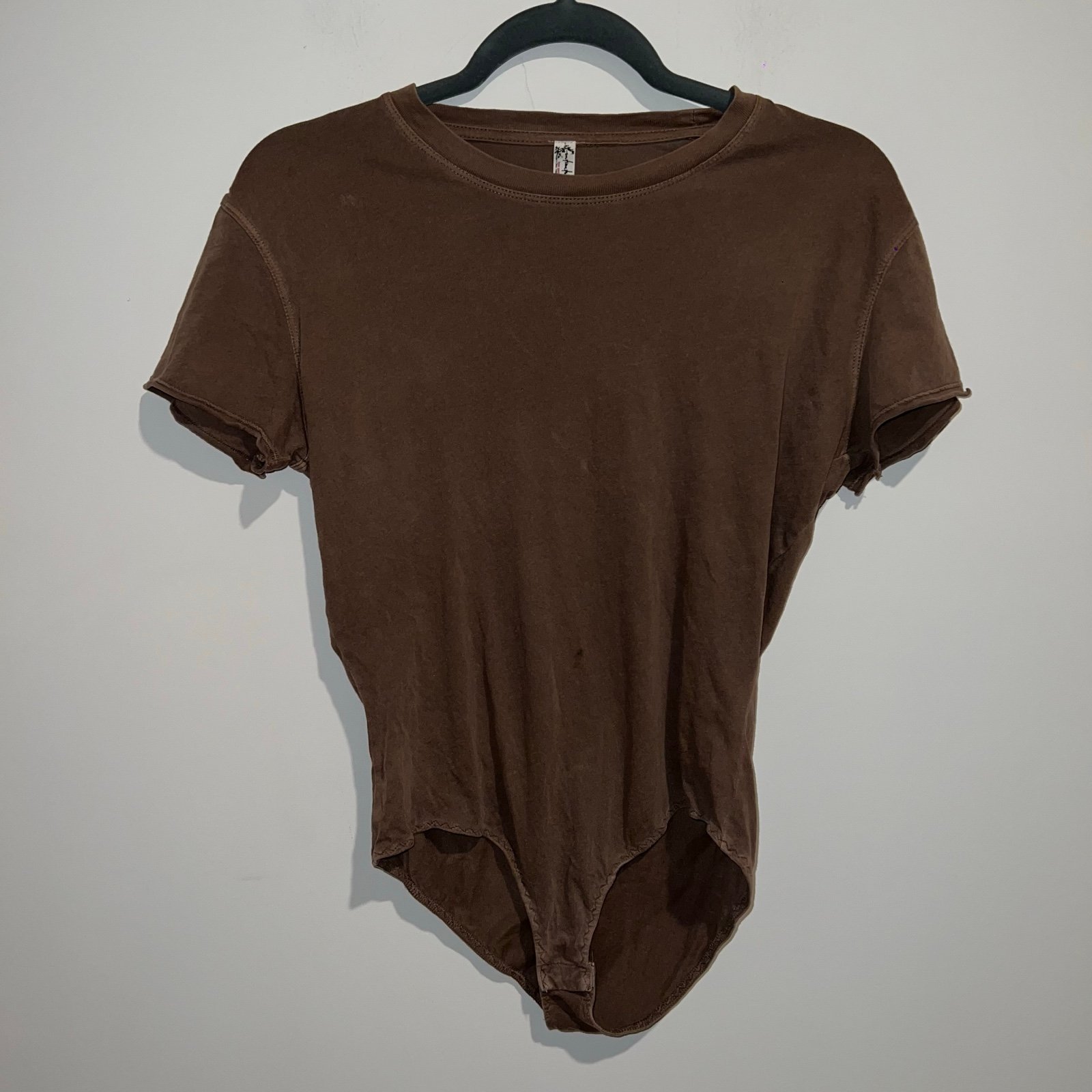 Free People Chocolate Brown Short Sleeve Bodysuit