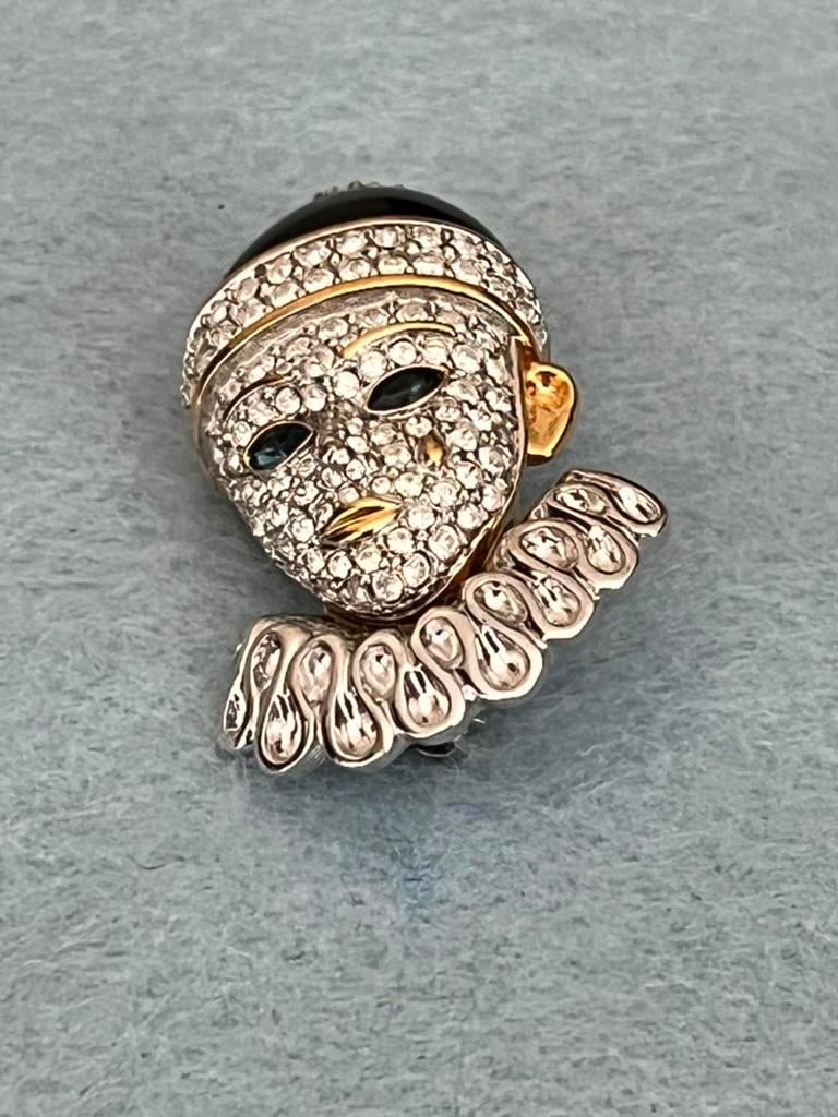 New Vintage Swarovski Crystal 22k Gold and Silver Plated Clown 1 1/4