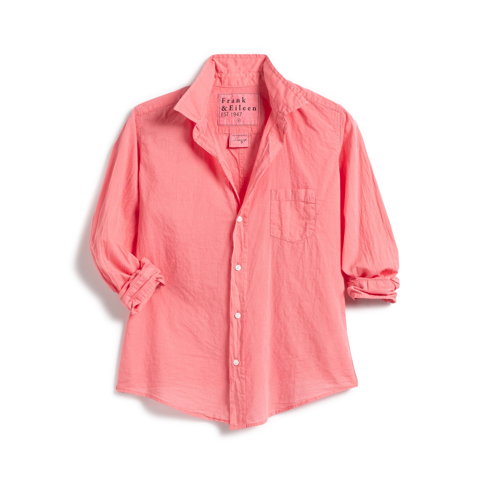 NEW Frank & Eileen Barry Button-Up Organic Voile Grapefruit Sz S Pink Tailored