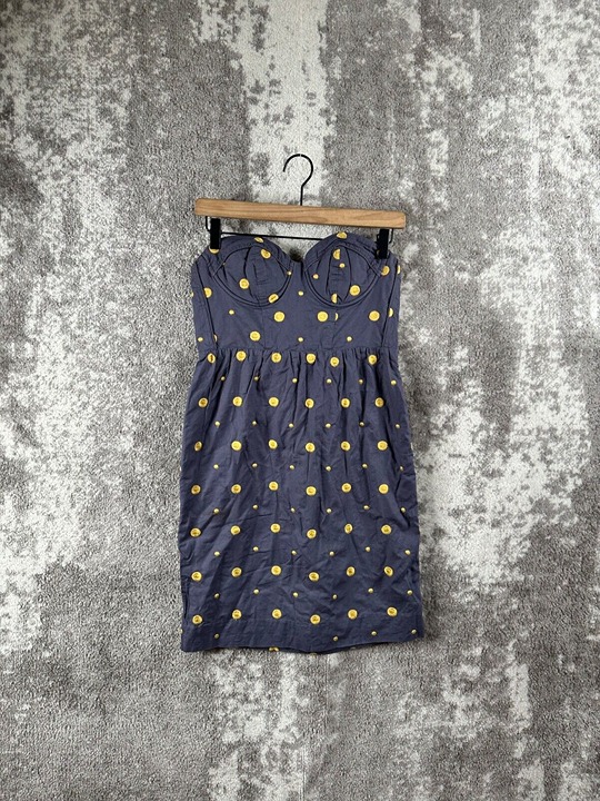 Floreat Dress 2 Womens Anthropologie Blue Purple Embroidered Polka Dot Smocked