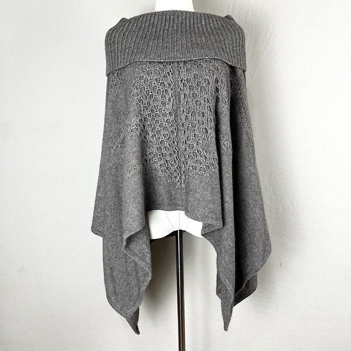 Sea Cashmere Wool Angora Blend Poncho Sweater Soft Cozy Luxury Brown Size Small