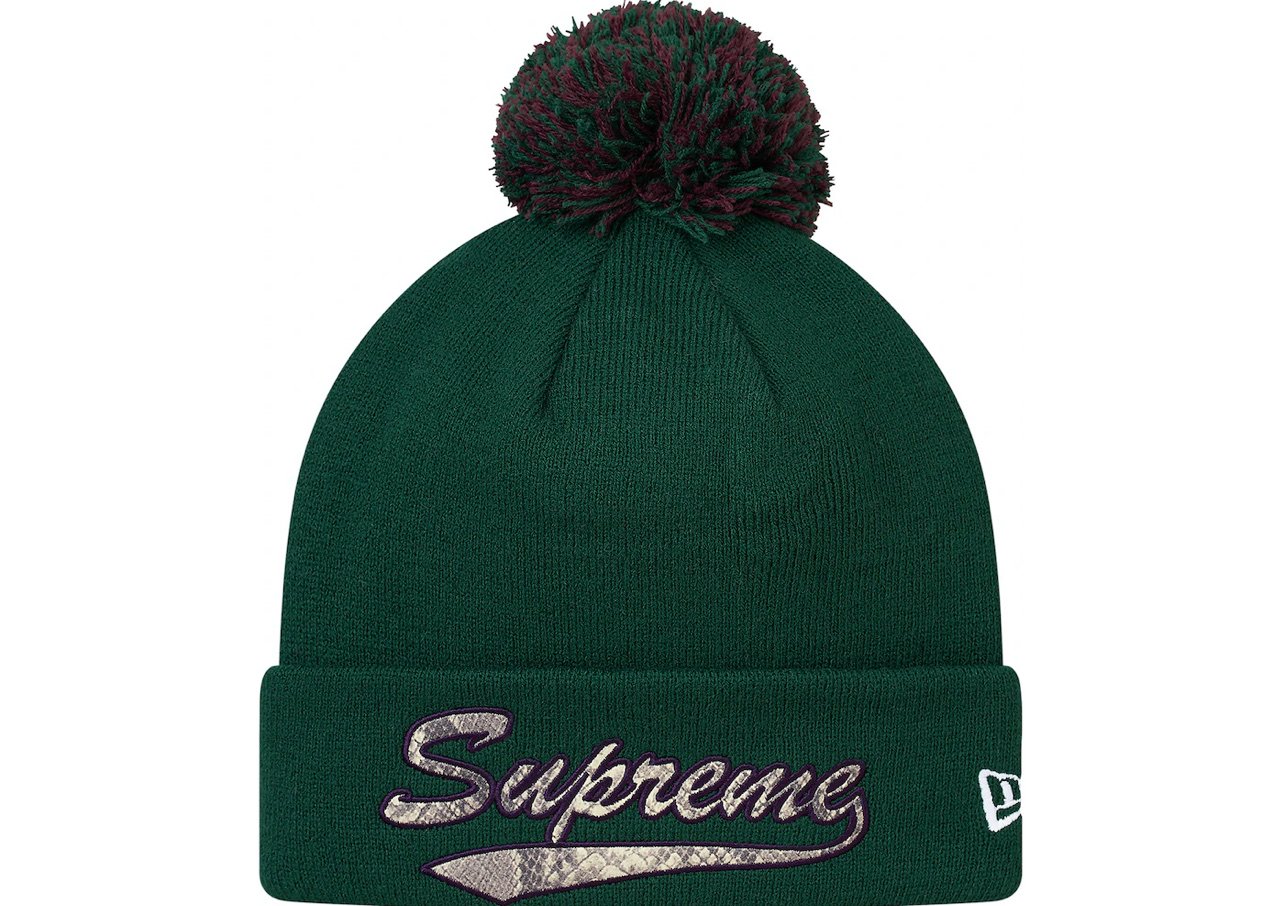 Supreme NEW ERA Snake SCRIPT BEANIE FW17 Dark Green Supreme