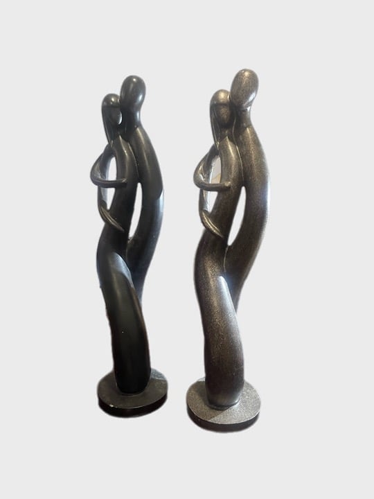 2 Man and Woman Embrace Abstract Art Sculpture Figurines ~15 in. H x 4 in.