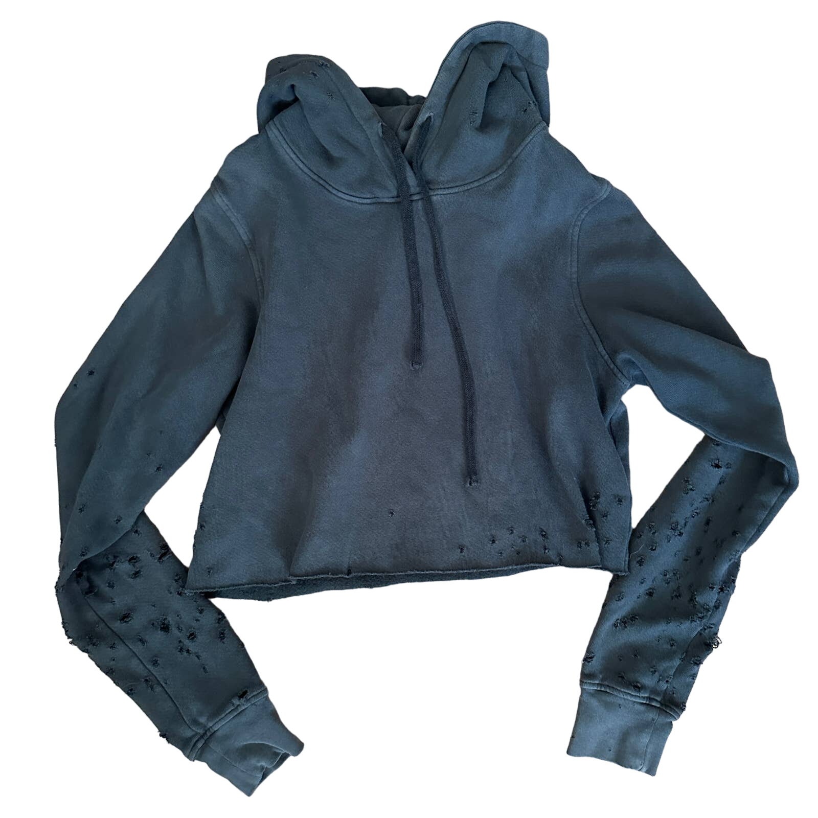 COTTON CITIZEN | Dark Gray Cropped Distressed Grunge Hoodie | Size Small