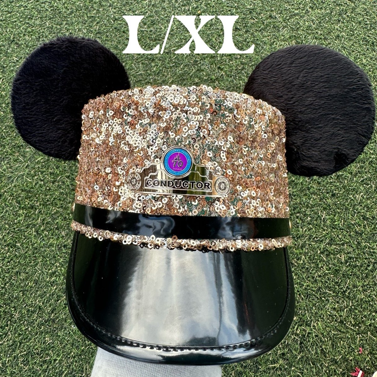 New Disneyland 70th Anniversary Conductor Gold Glitter Sequin Hat