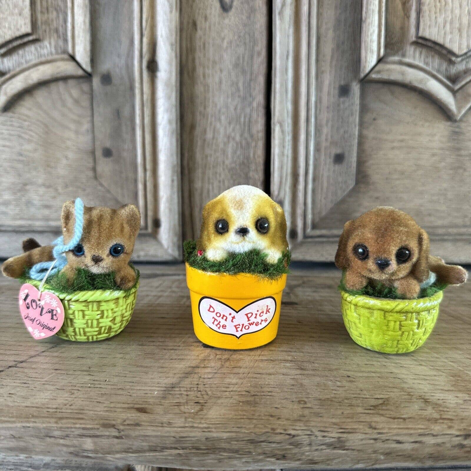Josef Originals Flocked Cat Dogs Love Friendship Gift Idea Lot of 3