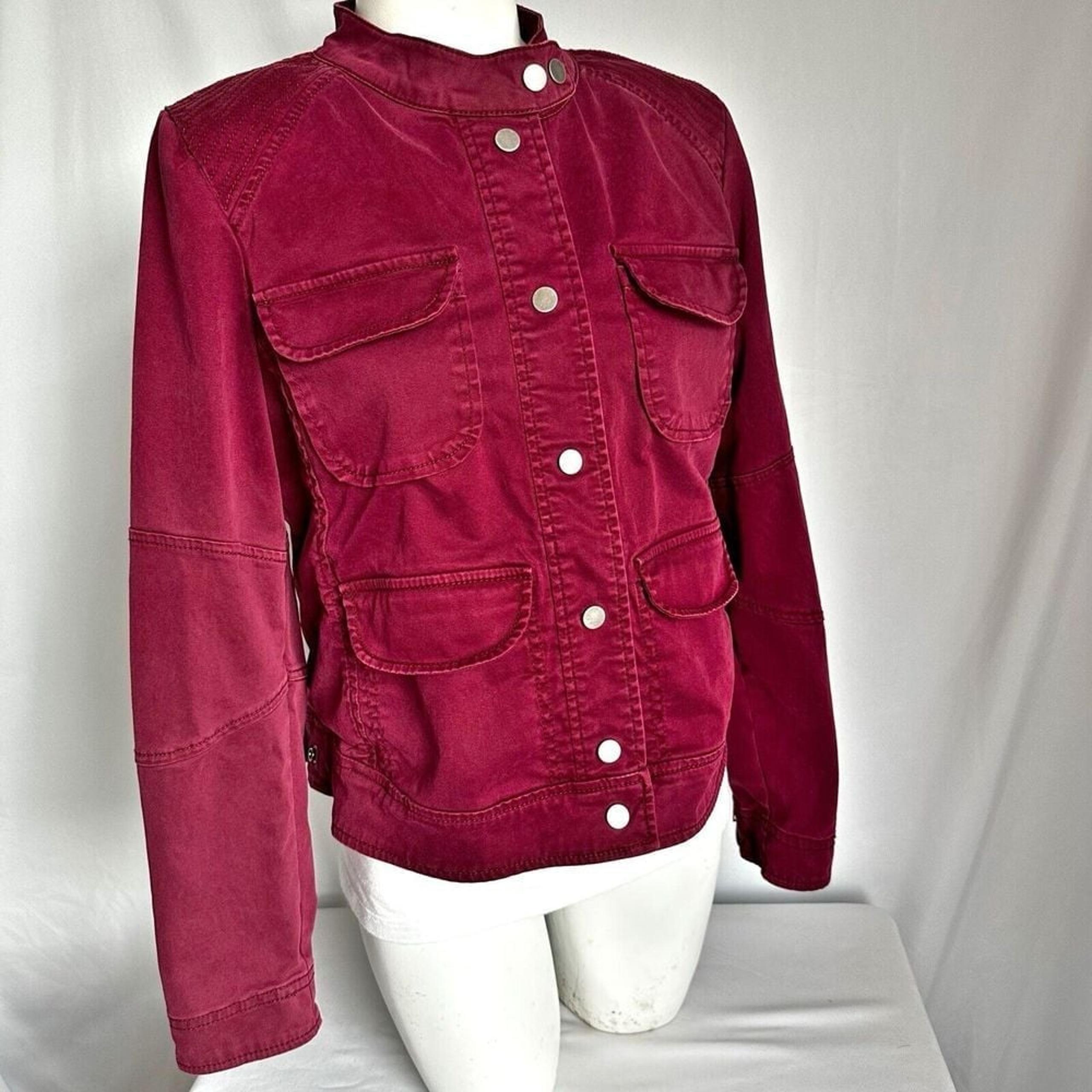 Sanctuary Womens Jacket Medium Burgundy Utility Military Army Snap Button