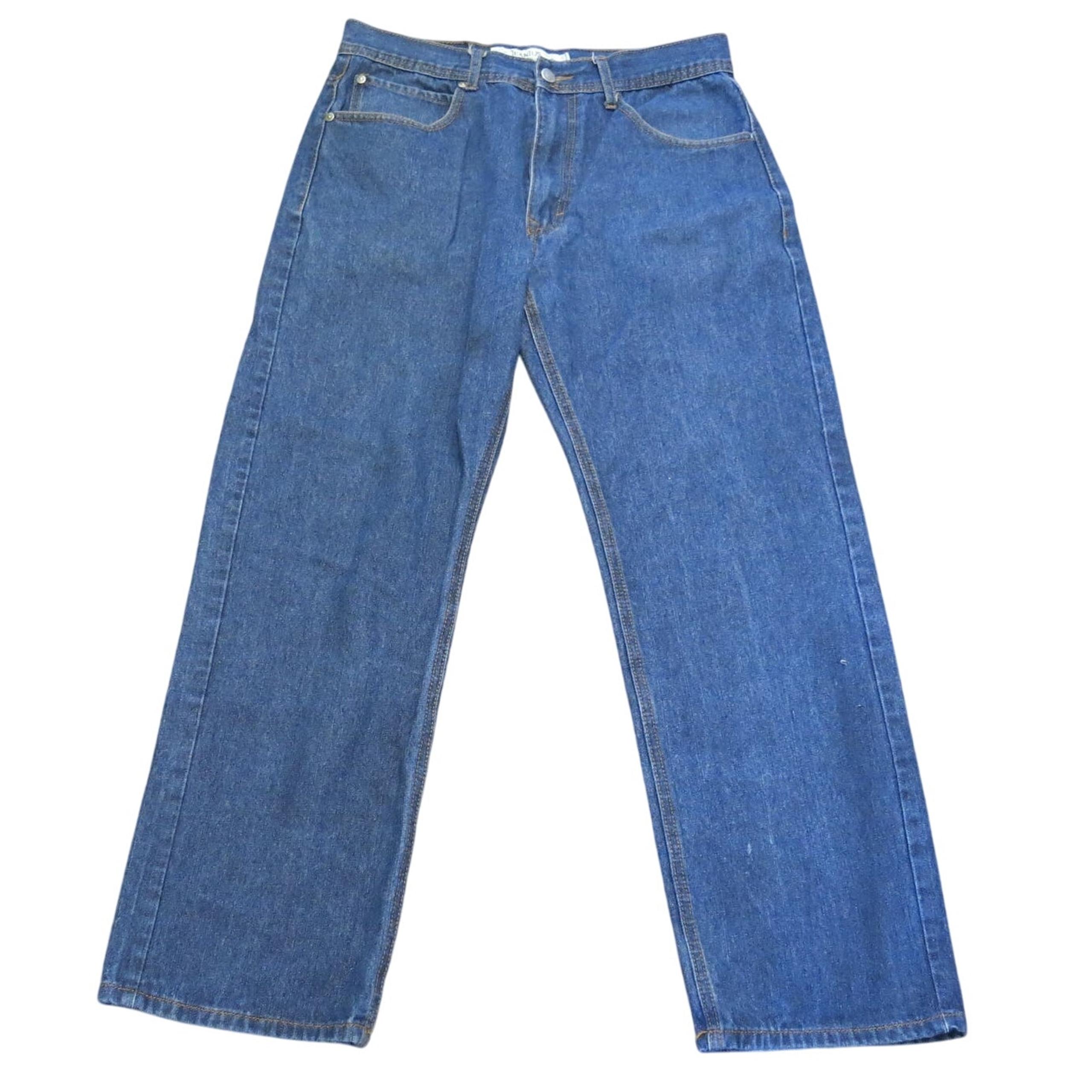 AKADEMIKS JEANIUS Jeans 34x32* Men Distressed Dark Wash Blue  Hip Hop Streetwear