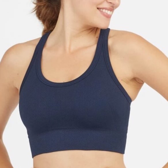 NWT SPANX Seamless Sculpt Chevron Ribbed Longline Sports Bra Women’s XS Navy
