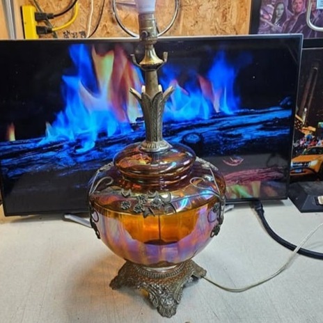 Carnival Glass Table Lamp In Marigold Iridescent Glass 3 Way