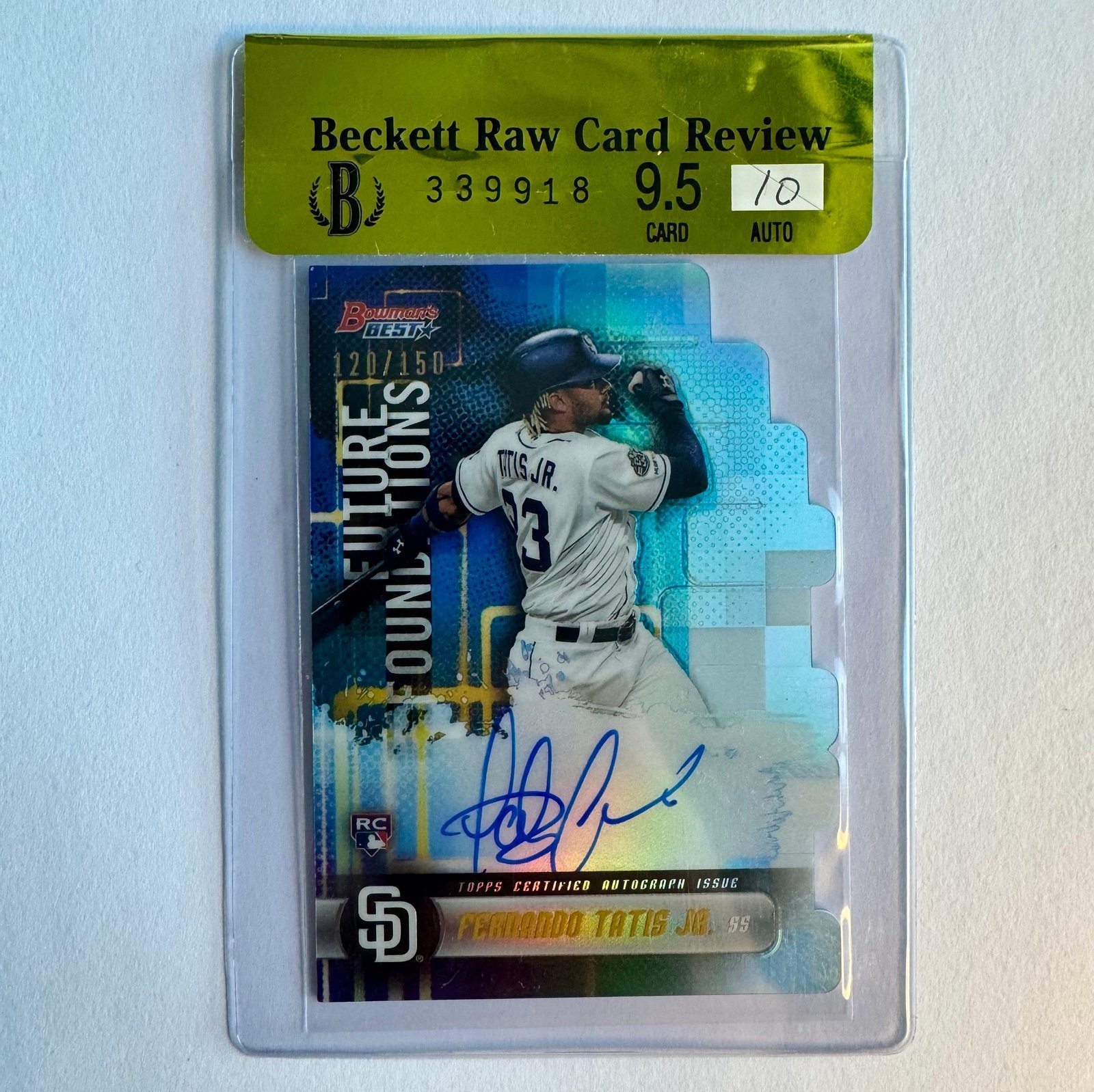 Fernando Tatis Jr 2019 Bowman Die Cut BLUE [#120/150] Refractor RC AUTO Gem Mint