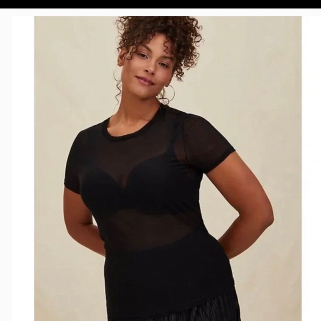 Torrid Sheer Black Mesh Crew Tee - size 1 - NWT