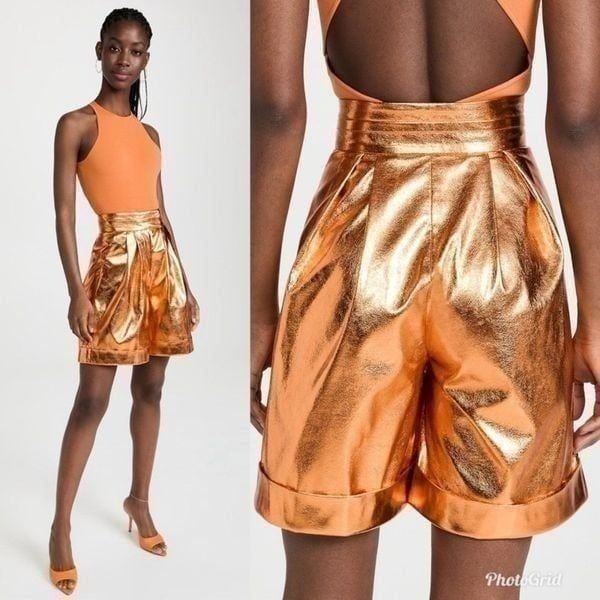 REVOLVE KIMBERLY GOLDSON LIZZIE METALLIC FAUX LEATHER SHORTS IN COPPER