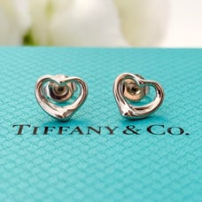 383【Tiffany】Silver Open Heart Earrings