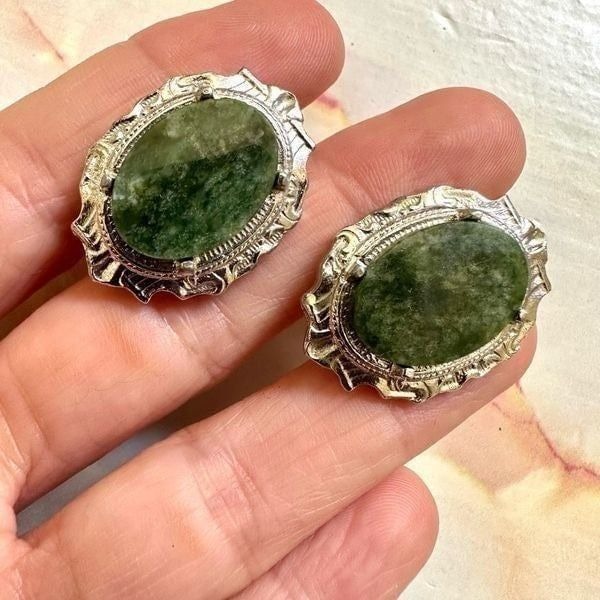 Dante silver and jade vintage cufflinks