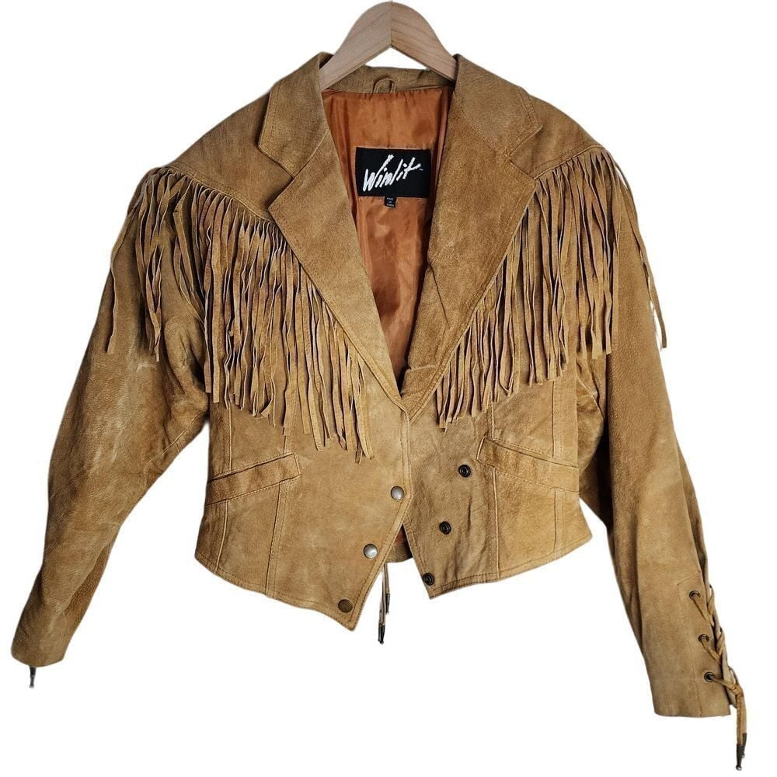 Winlit Leather Jacket Women's Small Vintage Cowgirl Western Tassel Fringe Boho