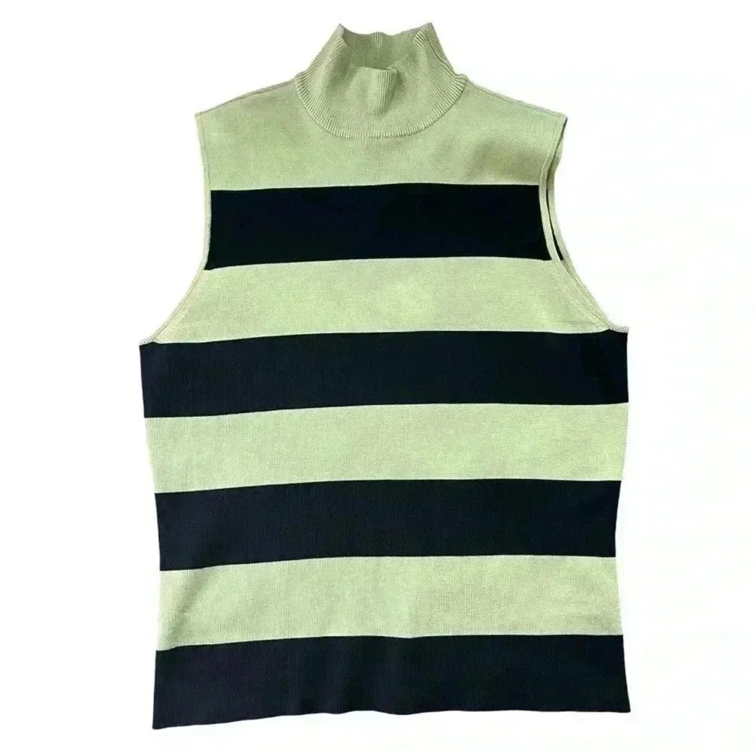 Carlisle Silk Striped Knit Sleeveless Mock Turtleneck Pullover Tank Top Sweater