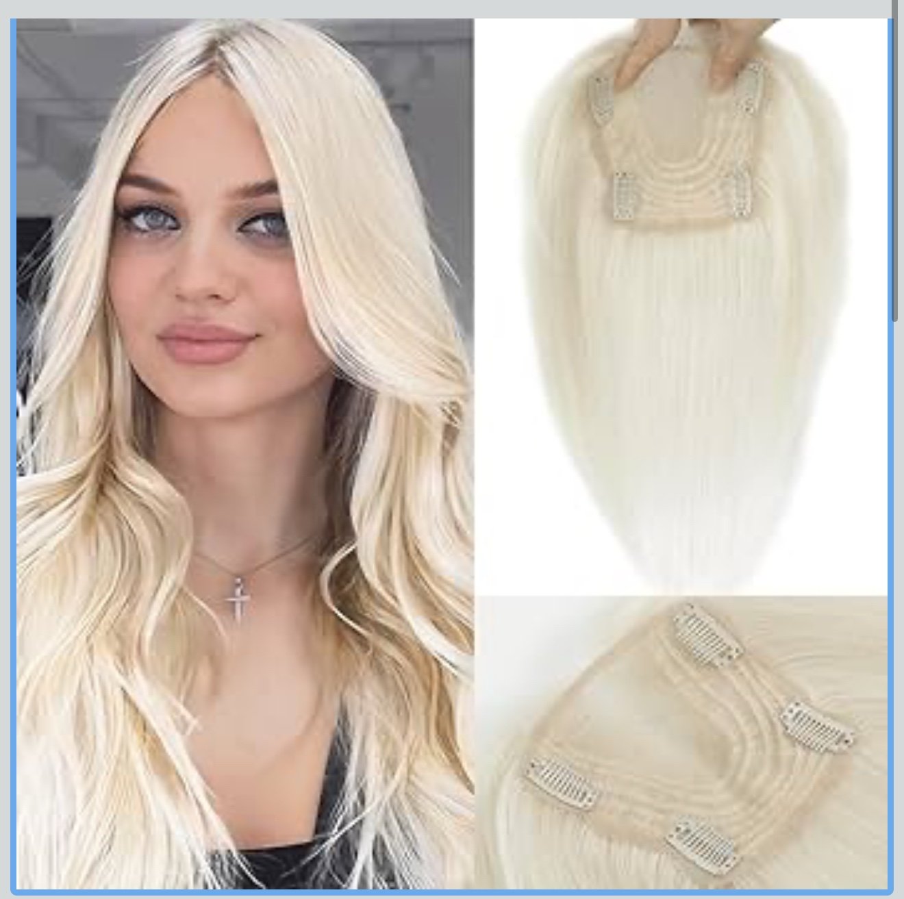 10” Human Hair Topper Clip In Hair Topper Crown Thinning Gray Coverage